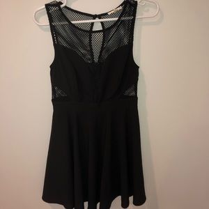Mesh cut out black skater dress